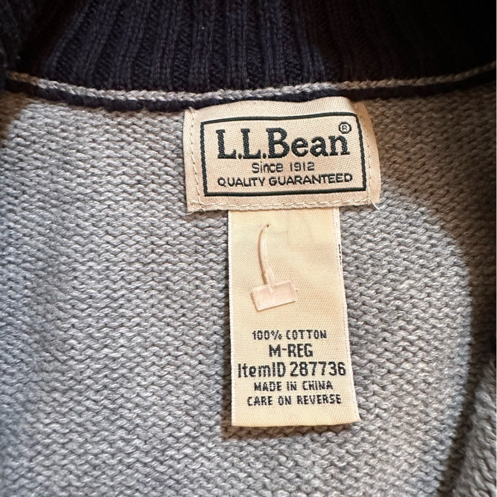 L.L.Bean Men's Cotton Knit 1/4 Zip Sweater in gray, Size. M - Picture 8 of 8